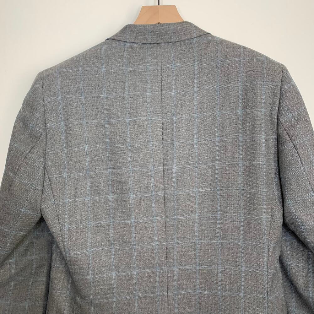 Barneys New York Loro Piana Plaid Grey Blue Wool Mens Blazer Size 40 - Picture 7 of 16